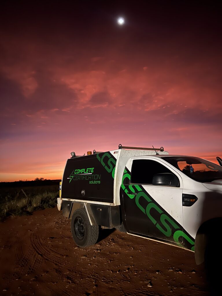 Complete Certification Solutions vehicle with sunset background
